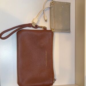 Adrienne Vittadini Charging Wristlet w/ Built-In Cables - Brown Vegan Leather